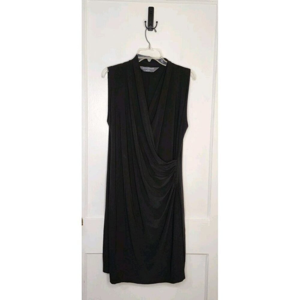 Norma Kamali Faux Wrap Ruched Knee Length Dress Black Size XL